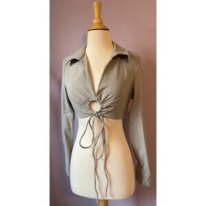 Edit By Nine Gray Long Sleeve‎ Crop Top Blouse Keyhole Size Medium New